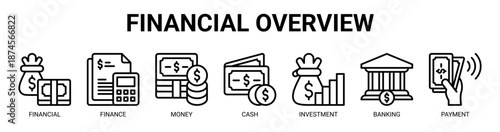 Financial Overview web banner icon vector illustration concept with icon of financial, finance, money, cash, investment, banking, payment.