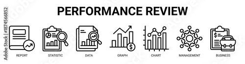 Performance Review web banner icon vector illustration concept with icon of report, statistic, data, graph, chart, management, business.