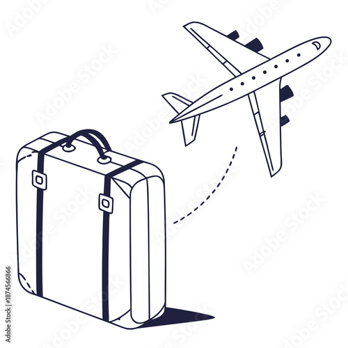Minimal Travel Illustration of Suitcase and Airplane Icon