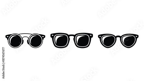 Three distinct black silhouette of sunglasses showcasing different frame styles eyewear accessory