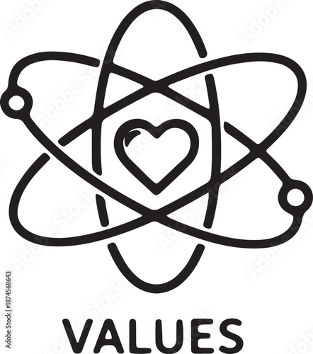 Vector  illustration of Atomic structure with a heart inside, representing values, isolated on transparent background
