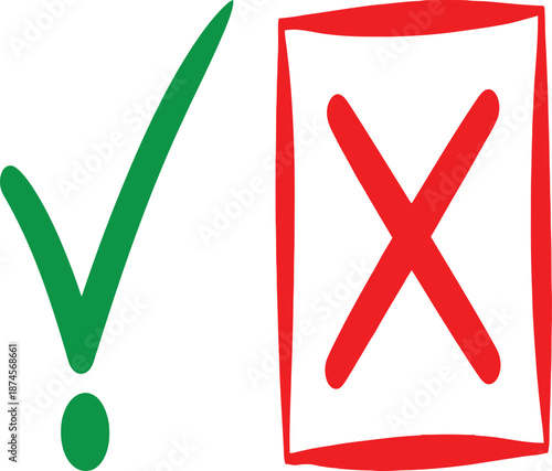 Green check mark and red cross mark on white background