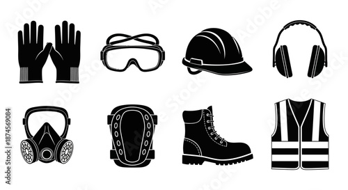 Comprehensive Collection of Personal Protective Equipment (PPE) Icons for Workplace Safety and Industrial Health Compliance