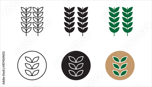 Farm wheat ears icon set, vector template. color editable on white background. eps 10