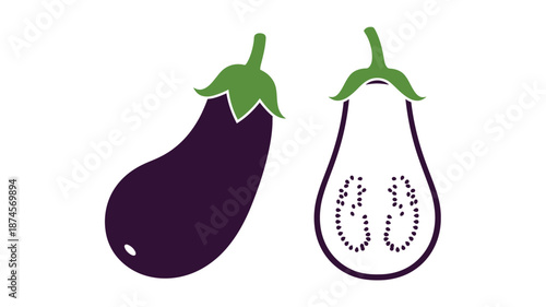 Two eggplants one solid and one dotted on transparent background silhouette
