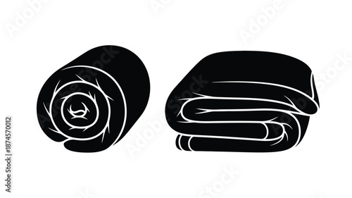 Black rolled and folded towels illustration on transparent background silhouette