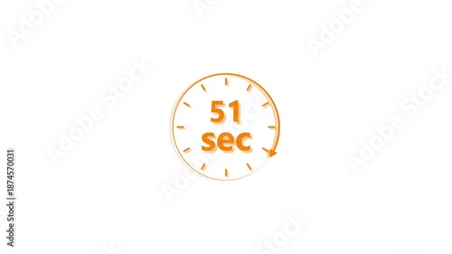 Clock icon 51 Second orange color animation 4k video. Stopwatch in beautiful 51 Second on white background.