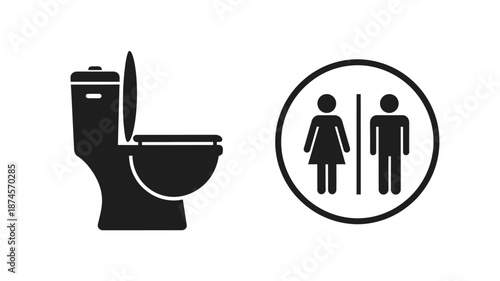 Restroom sign with toilet and people figures on transparent background silhouette