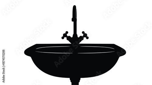 Elegant bathroom sink and faucet design illustration on transparent background silhouette