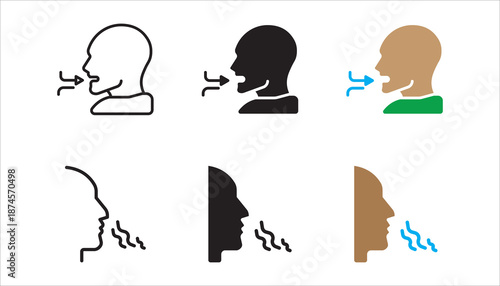 Breathing icon set, Breath difficulties sign. Respiration problems symbol. vector illustration.
