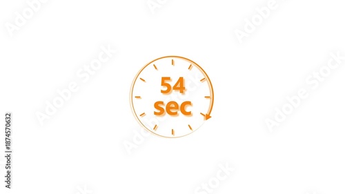 Clock icon 54 Second orange color animation 4k video. Stopwatch in beautiful 54 Second on white background.