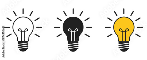 Lightbulb Icon Set, Idea and Creativity Symbol Vector Collection Including Electric Lamp, Innovation, Bright Ideas, Creative Thinking, and Electricity Concepts
