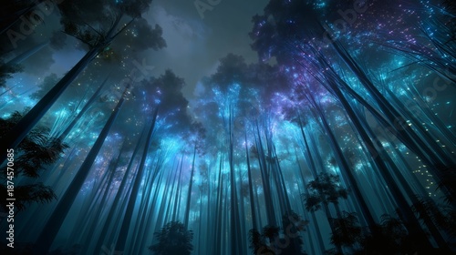 Wallpaper Mural A whimsical forest bathed in a celestial glow creates magic scenery. Torontodigital.ca