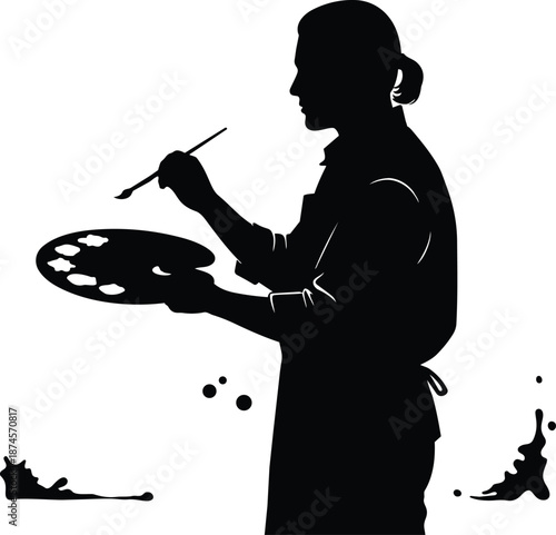 Artist Silhouette with Palette and Brush Creative Illustration