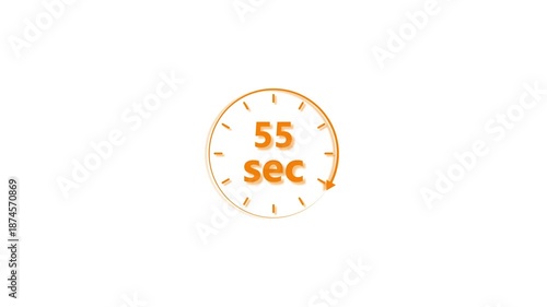 Clock icon 55 Second orange color animation 4k video. Stopwatch in beautiful 55 Second on white background.