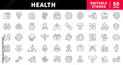 Health editable line icons set. Health and health care symbols