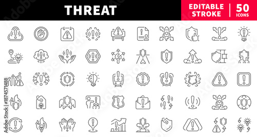 Threat editable line icons set, warning and attention symbols