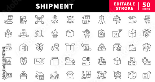 Shipment editable line icons set. delivery and logistics symbols