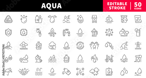 Water and recycling editable line icons set. aqua and environment symbols