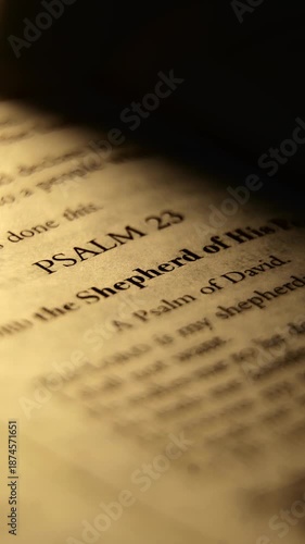 Close up of psalm 23 verse in the holy bible