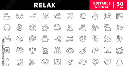 Relaxation editable line icons set. spa and wellness symbols