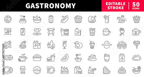 Gastronomy editable line icons set. culinary and food symbols