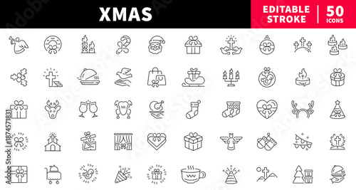 Christmas editable line icons set. holiday and festive symbols