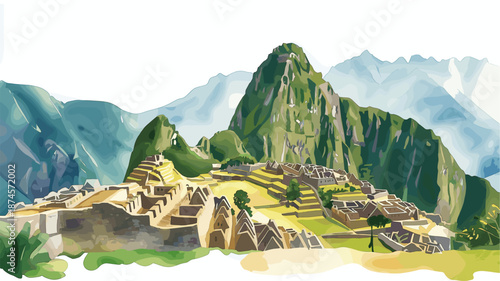 Machu Picchu. Machu Picchu hand drawn watercolor illustration