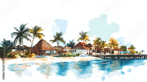 Salinas beach resort. Salinas beach resort hand drawn watercolor illustration