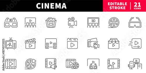 Cinema editable line icons set. film and movie symbols