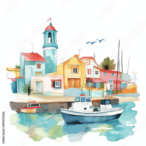 Puerto Madryn. Puerto Madryn hand drawn watercolor illustration
