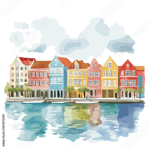Willemstad. Willemstad hand drawn watercolor illustration