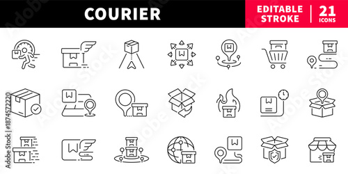 Courier editable line icons set, Shipping and delivery related icons