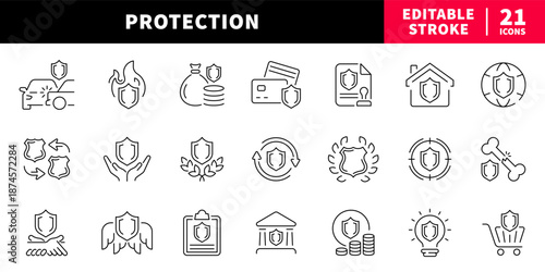 Protection editable line icons set. safety and security symbols