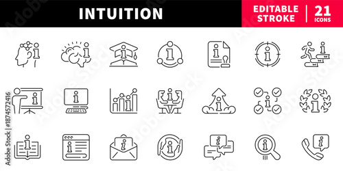 Intuition editable line icons set. knowledge and insight symbols
