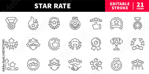 Star rating editable line icons set. badge and award symbols