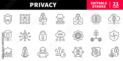Privacy editable line icons set. security and cyber symbols