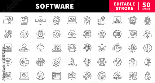 Software editable line icons set. app and tech symbols