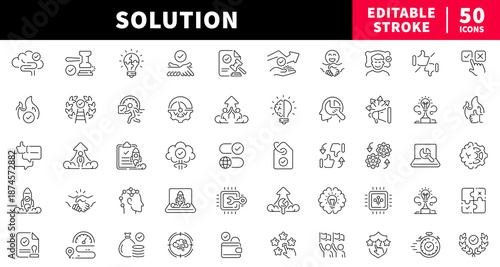 Business solution editable line icons set. innovation and strategy symbols