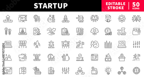 Startup editable line icons set. business and entrepreneurship symbols