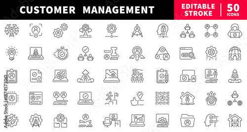 Customer management editable line icons set. client and service symbols