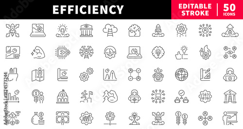 Efficiency editable line icons set. productivity and workflow symbols