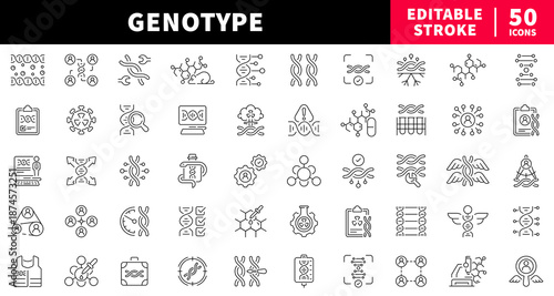 Genotype editable line icons set. dna and genetics outline pack
