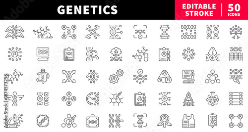 Genetics editable line icons set. dna and biotech symbols