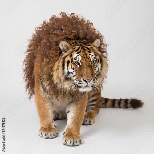 Tiger-lion big catlike on white background