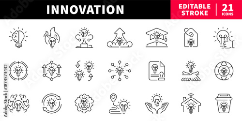 Innovation editable line icons set. creativity and technology symbols