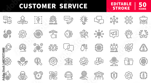 Customer service editable line icons set: linear support and help symbols