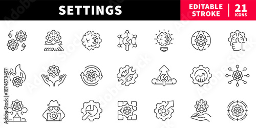 Settings editable line icons set. configuration and adjust symbols