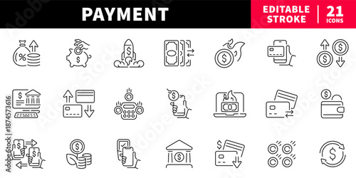 Payment editable line icons set. finance and transaction symbols