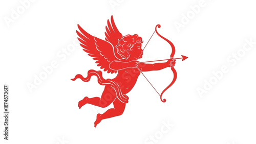 Cupid Silhouette Vector – Winged Cherub with Bow and Arrow in Flight for Valentine, Romance, Love Symbols, Holiday Decor, and Creative Design Projects